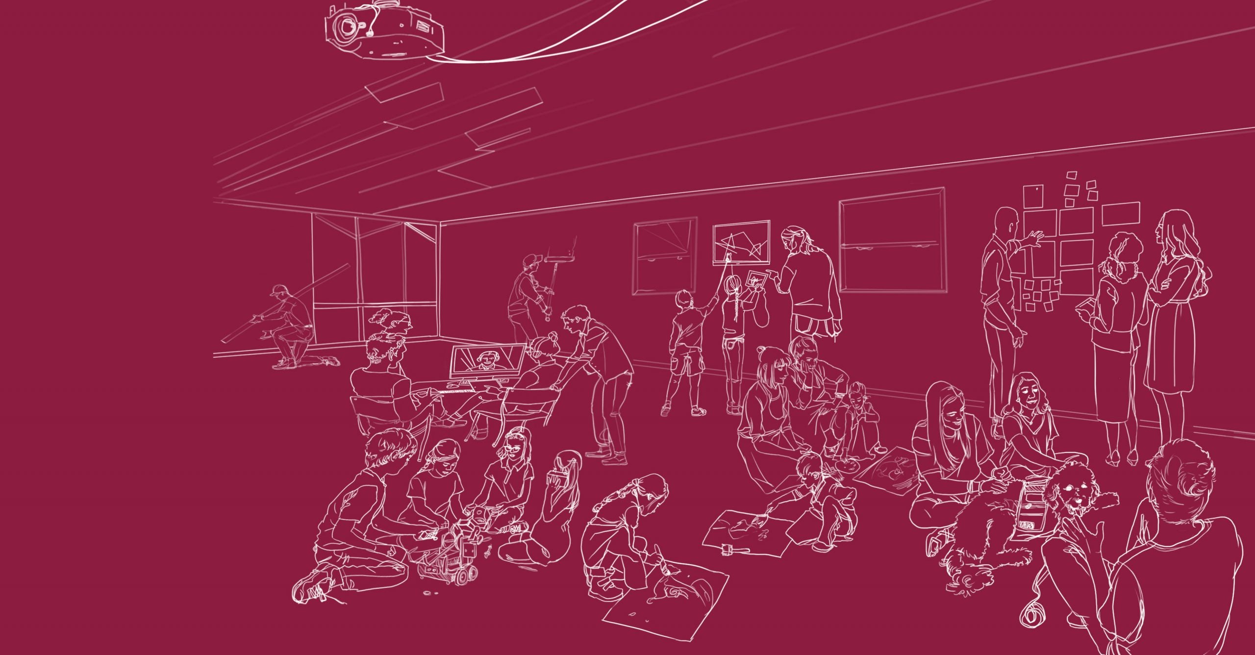 Illustration of a Next Education Workforce model on a maroon background